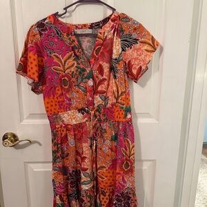 Ann Taylor Loft MedPetite V Neck Patchwork Bohemian Mini Dress